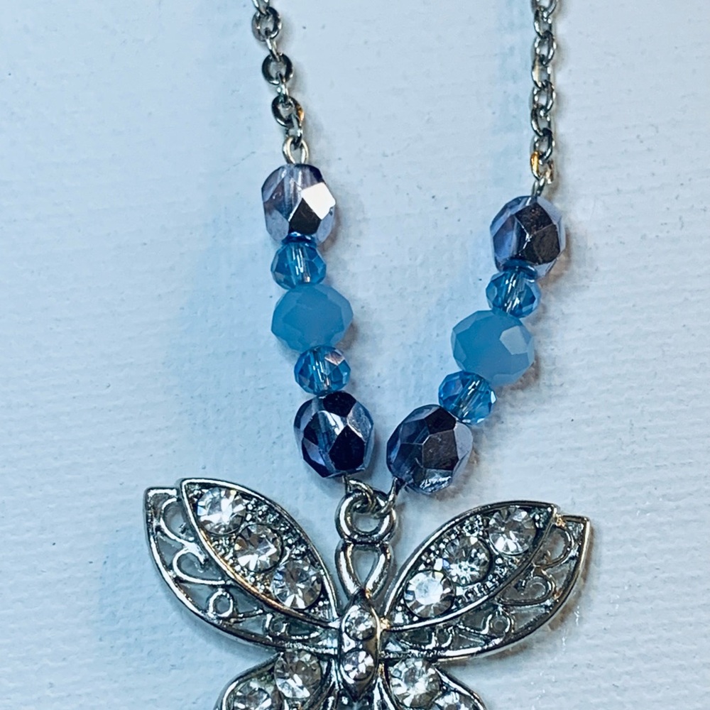 Silver and Blue Butterfly Pendant Necklace
